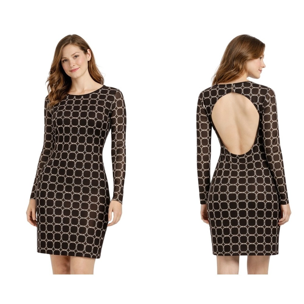 Peppermayo Riley Dress Womens 4 Brown Mesh Open Back Long‎ Sleeve